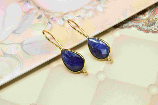 Blue Sapphire 9x13mm Teardrop Earring Connector,Sapphire Earring Studs,Gold Plated Earring Connector,Sapphire Teardrop Studs,Jewelry Making
