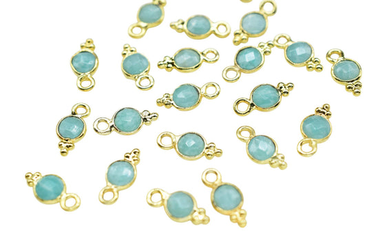 Amazonite Charms Connector/Handmade Jewelry/Gold Plated Connector/Tiny Pendant/Amazonite Pendant/Round Shape Connector/Gemstone Charms/Gift