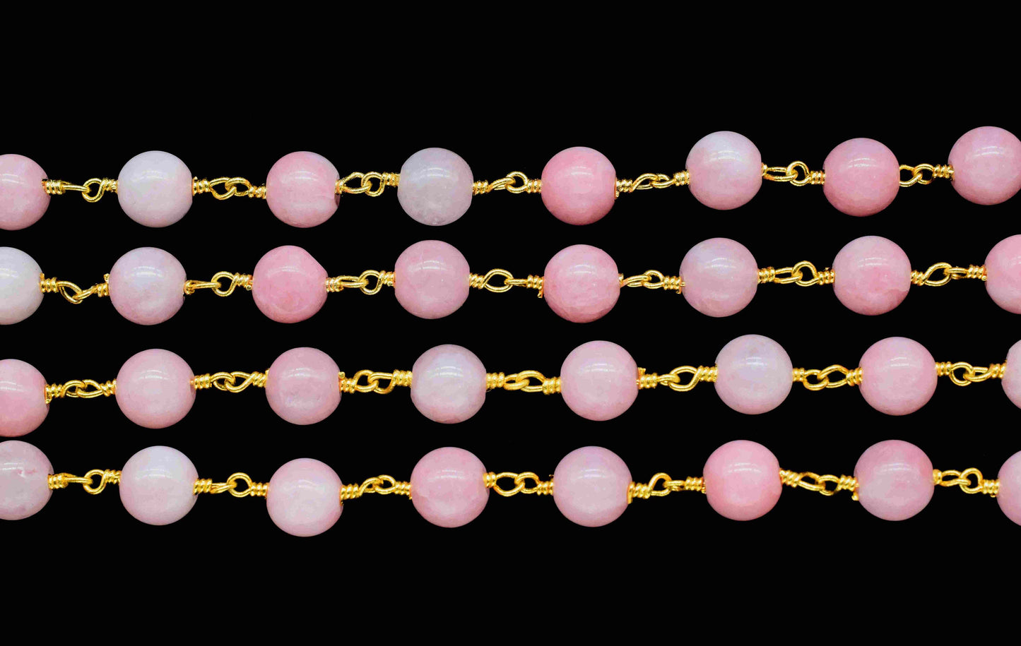 Pink Opal 6mm Smooth Beads Rosary Chain,Pink Opal Smooth Beads Chain,Pink Opal Gemstone Beaded Chain,Pink Opal Gold Plated Beaded Chain,Gift