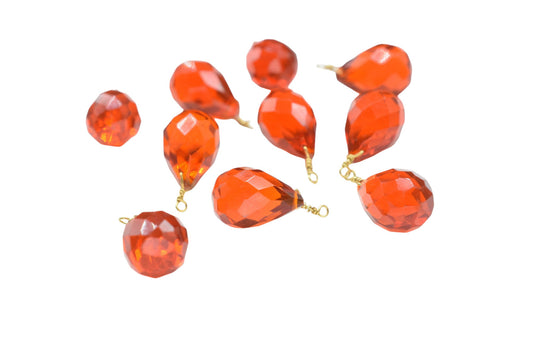 Carnelian 10x14mm Faceted Drops Wire Wrapped Gemstone,Carnelian dainty dangle drops,Carnelian Gemstone Connector Charm,Carnelian Briolettes