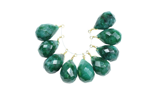 Natural Emerald 10x14mm Faceted Drops,Emerald Wire Wrapped Connector,Emerald dainty Pendant,Emerald Connector Charms,Emerald Teardrop Beads