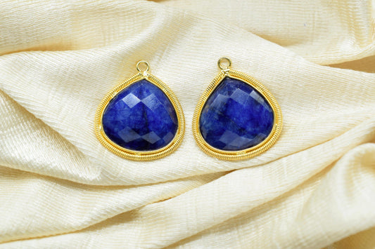 Blue Sapphire 20mm Heart Beads Charm,Gemstone Heart Bezel,Boho Pendant connector,Single Bail Pendant,Handmade Bezel Charms,Necklace Pendant