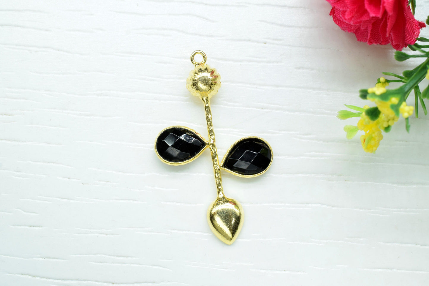 Natural Black Onyx Pendant Charms ,Gemstone Components,Jewellery Making Connector Charms,Onyx Teardrop Pendants,Gemstone Jewellery,B'Gifts