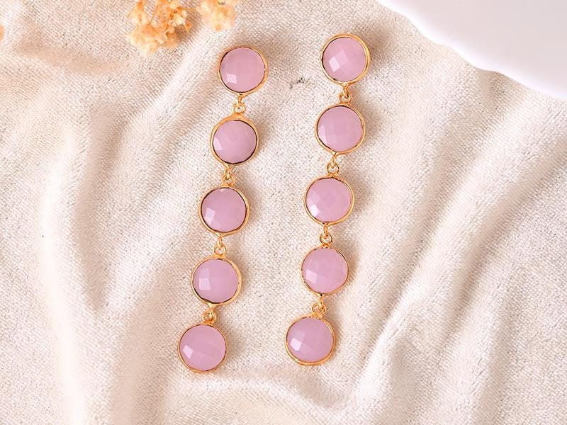 Rose Quartz Dangle Earring/Gold Plated Earring/Bridal Earring/Handmade Jewelry/Rose Quartz Wedding Earring/Gold Plated Jewelry/B'day Gift