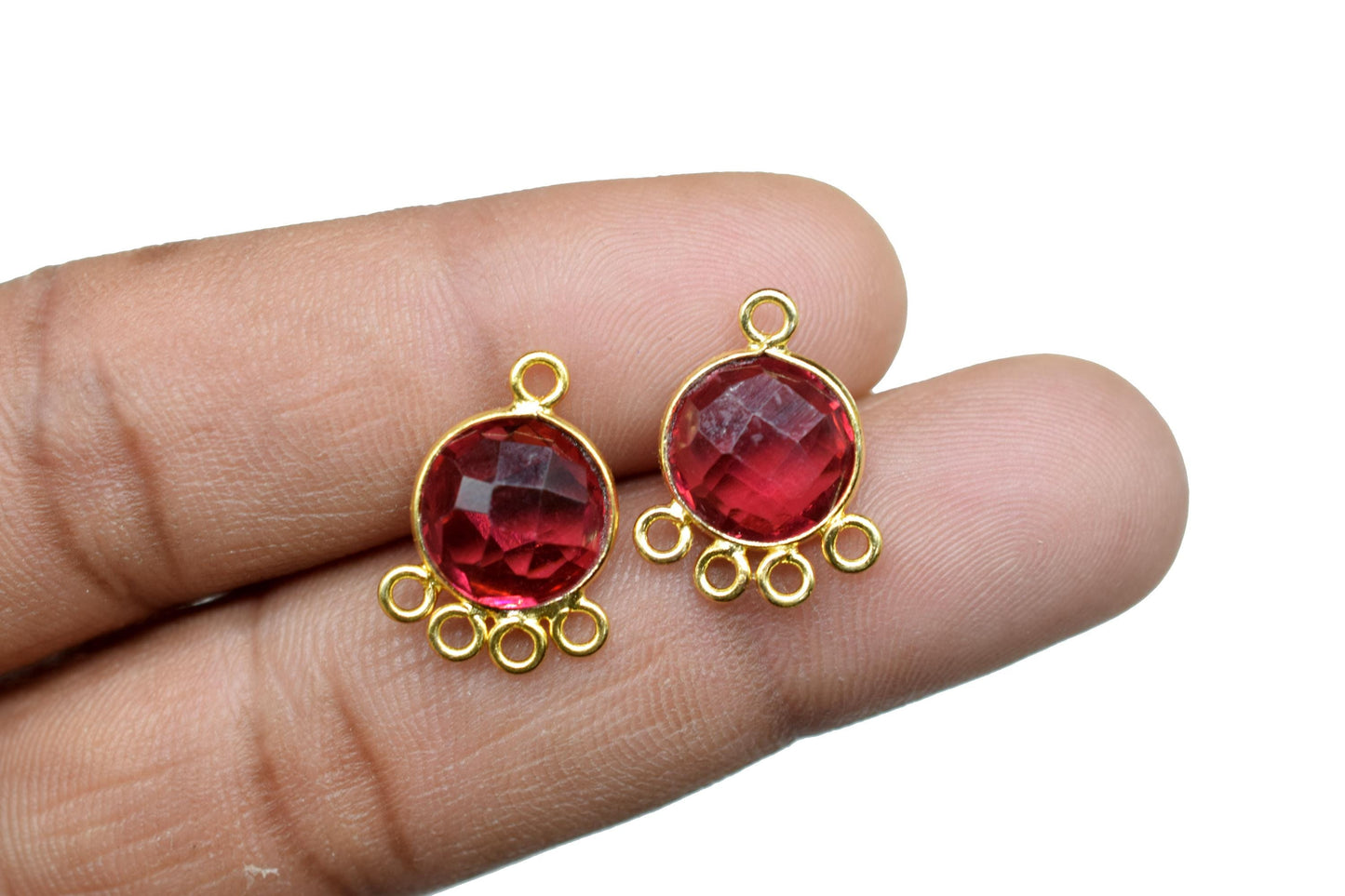 Pink Tourmaline 10mm Round Bezel Charm/Gemstone Brass Component/Single Bail Pendant charms/Round Handmade Jewellery Connector/B'day Gift