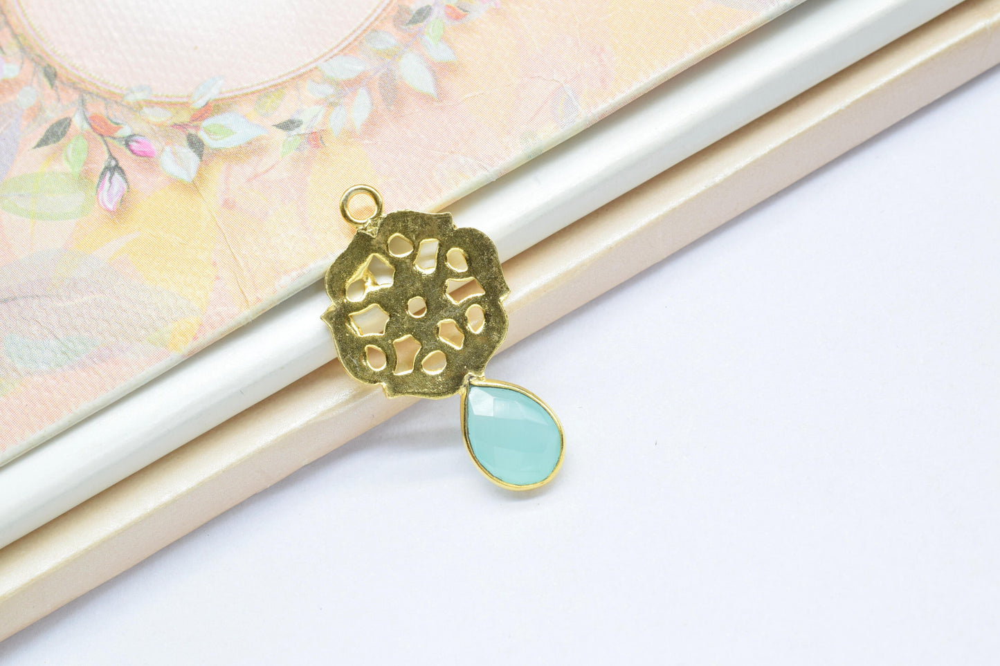 Aqua Chalcedony Teardrop Pendant/Single Bail Charm/Aqua Chalcedony Faceted Gemstone/Handmade Earring/Earring Making Bezel/Pear Shape Earring