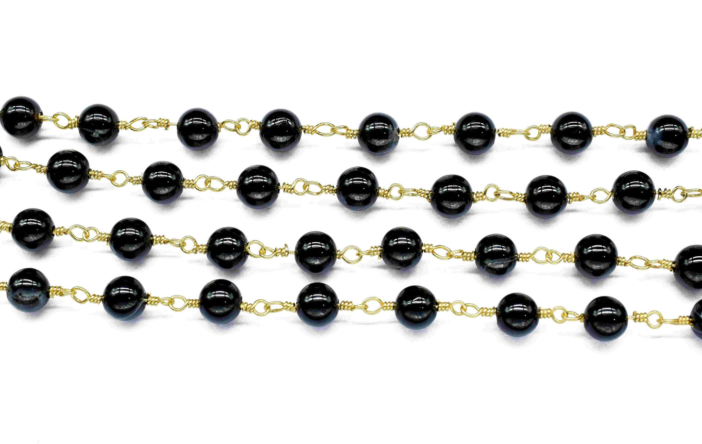 Black Agate Smooth Beads Rosary,black Agate Wire Wrapped Chain By Foot For Necklace,Black Agate 6mm round Shape Handmade Jewelry Making,Gift