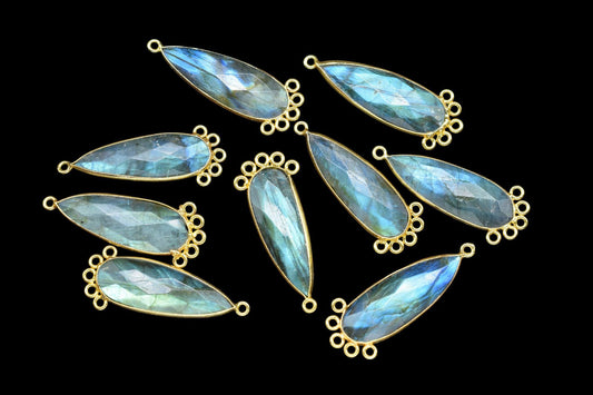 Labradorite 10x30mm Teardrop Bezel Charm/Charms Connector/Handmade Jewellery Connectors/Gemstone Brass Component/Women Jewelry/Gift
