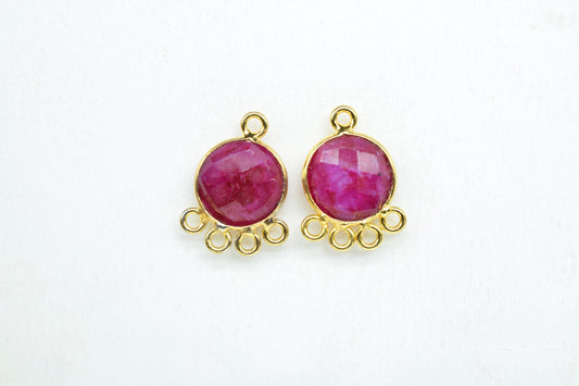 Ruby 10mm Round Bezel Charm/Gemstone Brass Component/Single Bail Pendant charms/Round Handmade Jewellery Connector/B'day Gift