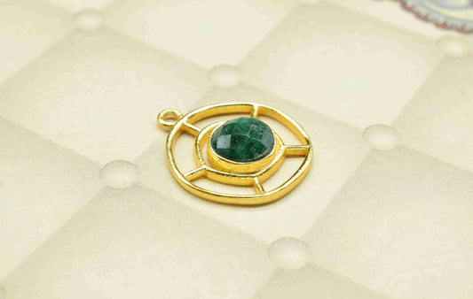 Emerald Gemstone Component , Single Bail Charm , Emerald Connector Pendant , Gold Plated Connectors , Earring Component , B'day Gift