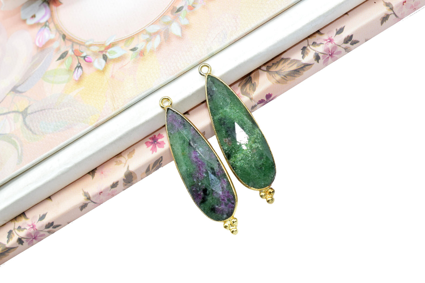 Ruby Zosite 10x30mm Bezel charm,Station Bezel Link Jewelry Supplies,Connector Pendant,Gemstone Teardrop,Ruby Zosite Pendant,Ruby Zosite Gift