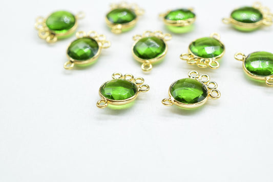 Peridot 10mm Round Bezel Charm/Gemstone Brass Component/Single Bail Pendant charms/Round Handmade Jewellery Connector/B'day Gift