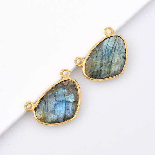 Labradorite 10x15m Bezel connector,Labradorite kidney Shape Gold Plated bezel,Labradorite Bezel,Gold Vermeil Bezel,jewelry Gold-Filled bezel
