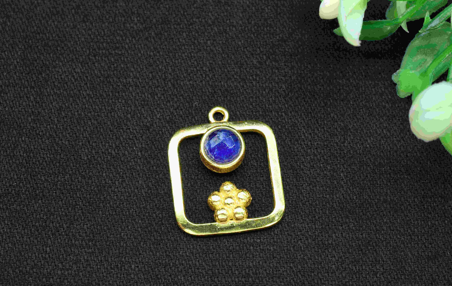 Sapphire Gemstone Component , Sapphire Connector Pendant , Gold Plated Connectors , Pendant Jewelry , Earring Component , Women Jewelry