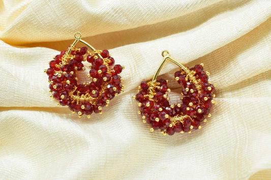 Garnet Pendant Charm,Wire Wrapped Gemstone Component,Gold Vermeil Dangle Earring,Handmade Beaded Charms Necklace,Garnet Pendant Jewelry Gift