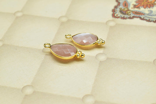 Peach Moonstone Faceted Charms Pendant,Peach Moonstone Single Bail Pendant Jewelry,Peach Gemstone 10x14mm Teardrop Shape Gold Plated bezel
