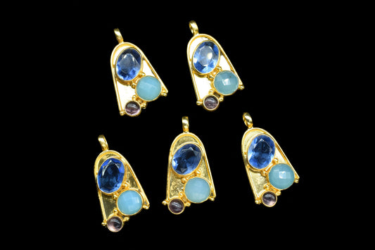 Multi Stone Pendant,Handmade Pendant,Loop Pendants,Gemstone Pendants jewelry,Brass Pendant Charm,Tanzanite Pendant,Aqua Quartz Pendant,Gift