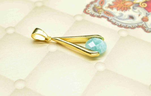 Amazonite Component , Single Bail Charm ,Amazonite Connector Pendant , Gold Plated Connectors , Single Bail Checker Cut Gemstone Connector