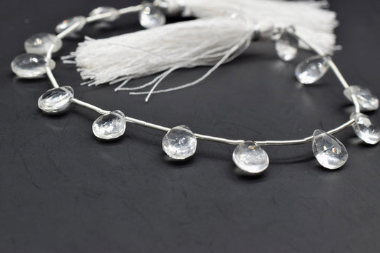 Crystal 7x10mm TearDrop Briolettes,Crystal Briolettes,Jewelry making beads,Craft beads,Crystal Pear shape Briolettes strand,Clear Quartz