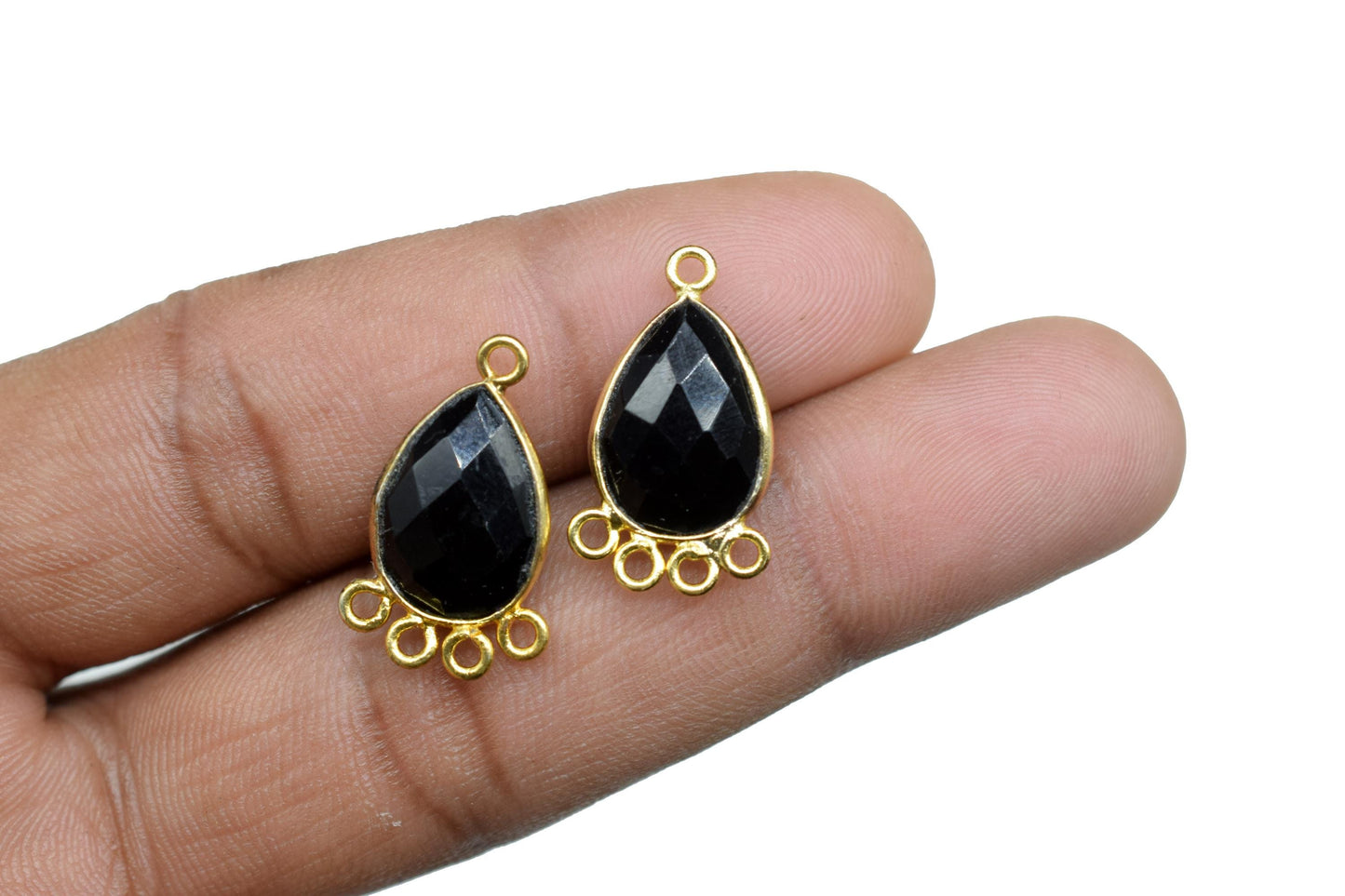 Black Onyx 10x14mm Teardrop Bezel Charm/Charms Connector/Handmade Jewellery Connectors/Gemstone Brass Component/Women Jewelry/B'day Gift