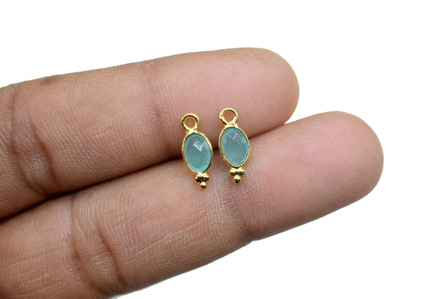 Aqua Chalcedony Charms Connector/Handmade Jewelry/Gold Plated Connector/Tiny Pendant/Aqua Pendant/oval Shape Connector/Gemstone Charms/Gift