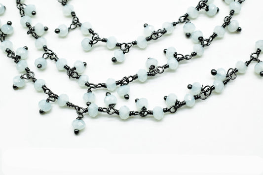Aqua Chalcedony Cluster Rosary Chain,beaded Flower Chain Beads 3mm Rondelle faceted,Cluster Rosary Chains,Dangling Flower Chain,Rosary Chain