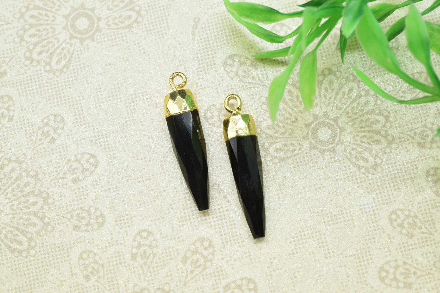 Black Onyx Pencil Pendant,Handmade Electroplated Spike Pointed Charm,Black Onyx Pendant Jewelry Making Supply,Gemstone Single Bail Connector