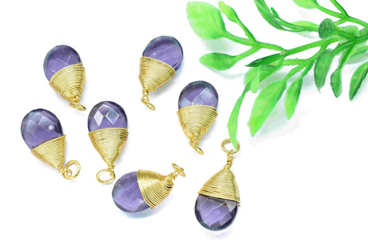 Amethyst Teardrop Faceted Connector,Gemstone Wire Wrapped Pendant,Loop Connector,Pendant Jewelry,Wire Wrapped Necklace,Amethyst Jewelry,Gift
