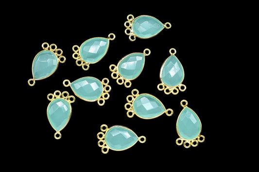 Aqua Chalcedony 10x14mm Teardrop Bezel Charm/Charms Connector/Handmade Jewellery Connectors/Gemstone Brass Component/Women Jewelry/Gift
