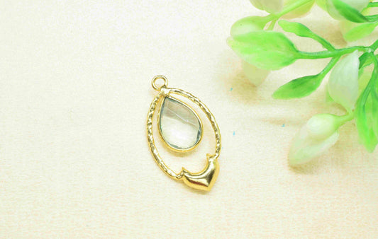 Sky Topaz Pear Shape Pendant , Sky Topaz Quartz Handmade Pendant , Multi Gemstone Charms , Gold Plated Gemstone Connectors ,B'day Gift