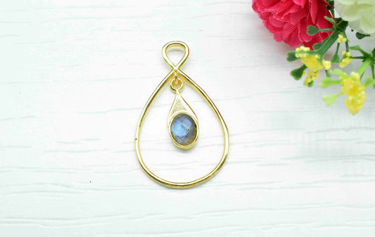 Labradorite Component , Single Bail Charm , Labradorite Connector Pendant , Gold Plated Connectors , Earring Component , B'day Gift