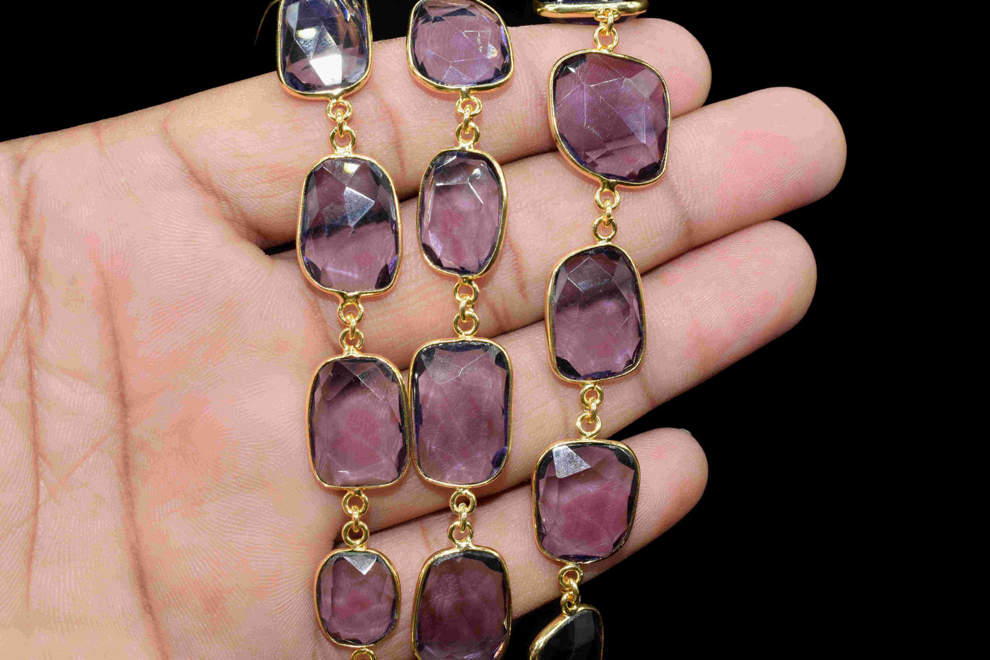 Amethyst Rectangle Shape Bezel Link Chain,Amethyst jewelry,Amethyst Cut Stone Bezel Chain,Handmade Bezel Link Connector,Jewelry Making Chain