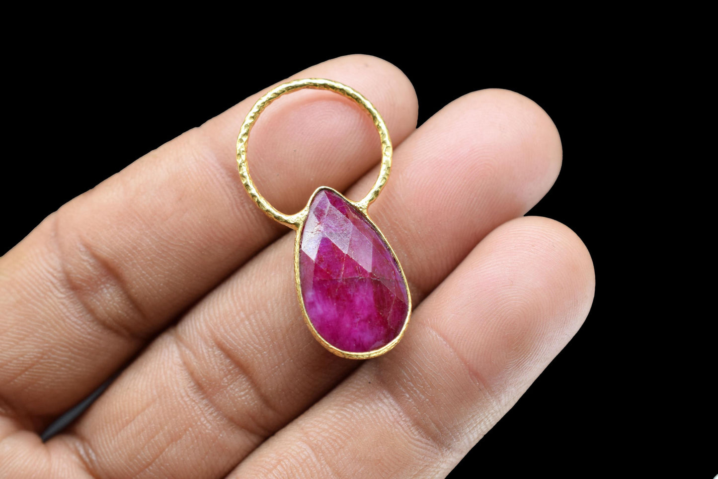 Natural Ruby Jewelry Pendant/Ruby Charms Pendant/Gold Plated Jewelry/Brass Connector Charms/Handmade Jewelry/Women Jewelry/B'day Gift