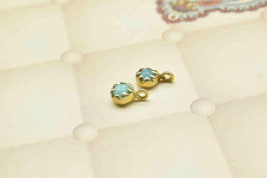 Amazonite Faceted 5mm Round Shape Connector,Amazonite Gold Plated Single Bail Connectors,Gemstone Faceted Bezel Charm Pendants Jewelry,Gift