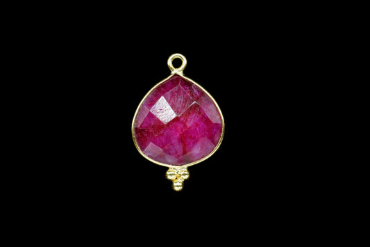 Ruby Faceted Gemstone Connectors,Ruby Checker Cut Gemstone Connector Jewelry,Ruby 14mm Heart Shape Gold Plating Pendant Jewelry making,Gift