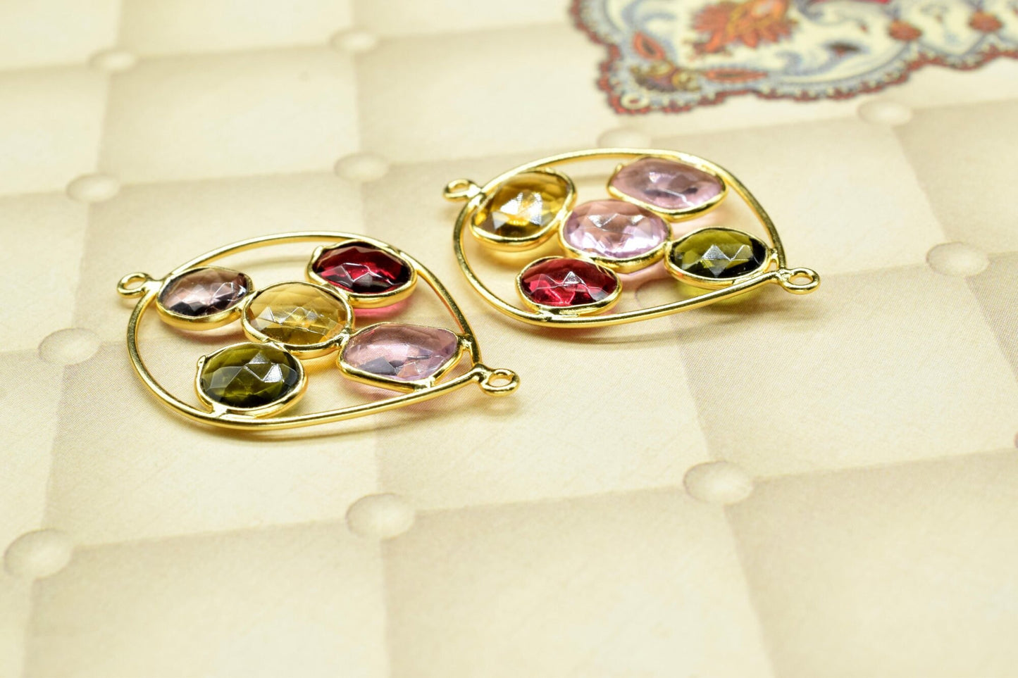 Multi Tourmaline Quartz Drop Shape Finding Pendant,Tourmaline Gemstone Pendant,Green Tourmaline Finding Gold Plated Double Bail Jewelry,Gift