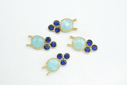 Amazonite 8mm Cushion shape Bezel charms,Amazonite Pendant,Gemstone connector,Rose Quartz Jewelry,Cubic zirconia Bezel charm,p001