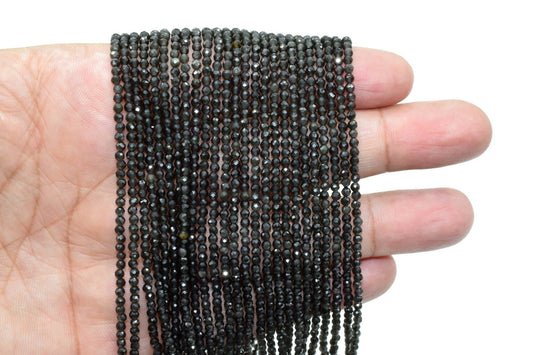 AAA Black cats eye beads,Gemstone Beads For Jewelry Making,Cats Eye Faceted beads,2MM Micro Faceted beads,13 inch bead strand.rondelle beads