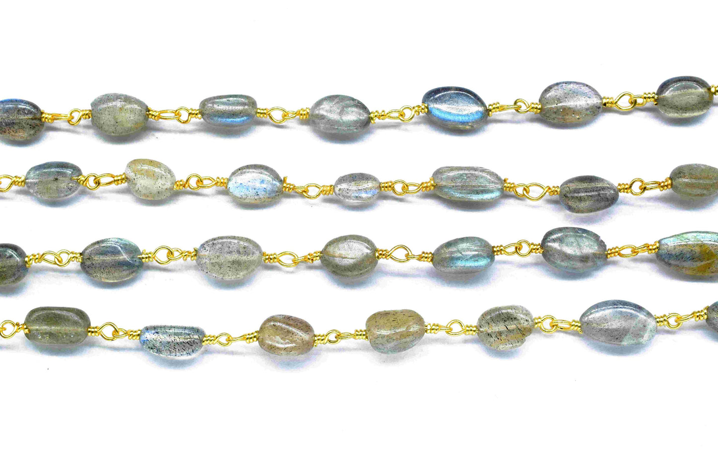 Labradorite Smooth Beaded Chain,Labradorite Beads Necklace Chain,Labradorite Wire Wrapped Brass Gold Plating Handmade Jewelry,Gift