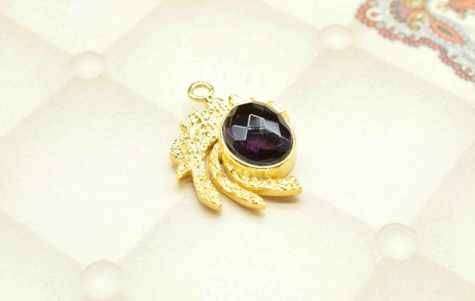 Amethyst Pendant , Gemstone Handmade Pendant , Bulk Gemstone Pendant , Gold Plated Connectors ,Single Bail Gemstone Connector Charm