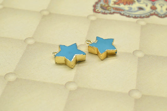 Star Connector,Turquoise Star Connector,Handmade Blue Turquoise Pendant Charm,Gemstone Star Jewelry Making Supply,Single Bail Gold Connector