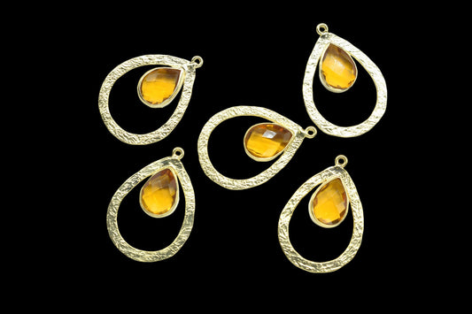 Citrine Gemstone Pendant/Pear Shape Pendant/Bezel Pendant/Jewelry making Stone/Gold Plated Jewelry/Citrine Connector Jewelry/Handmade/Gift