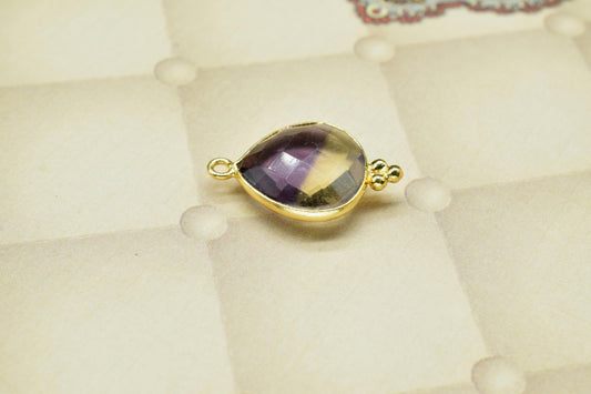 Ametrine Gemstone 14mm Heart Shape Bezels,Ametrine Charms Faceted Pendant Jewelry,Ametrine Gold Plating Pendant,Ametrine Single Bail Pendant