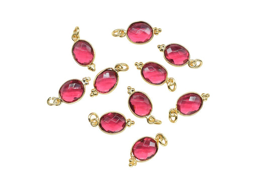 Pink Tourmaline 8x10mm oval Shape Pendant Jewelry/Pink Tourmaline Gold Plated Single Bail Connector jewelry/Gemstone Teardrop Charms,Gift
