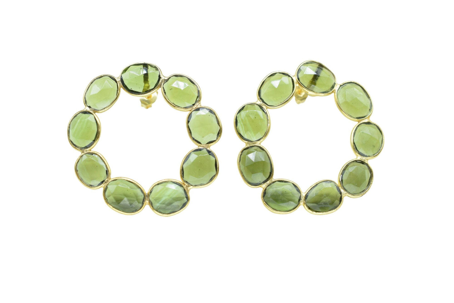 Gemstone Green Tourmaline Earring/Bridal Earring/Round Shape Earring/Handmade Earring/Gold Plated Earring/Green Stone Earring/Women Earring
