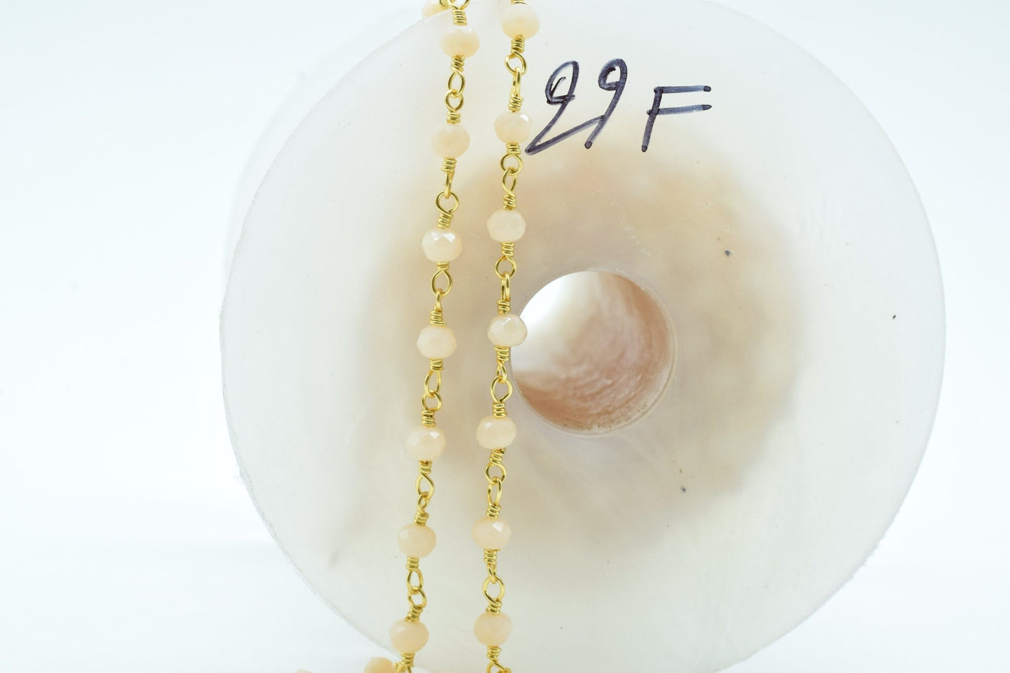 Peach Agate 3mm Beaded Chain,Peach Agate Rosary Chains,Peach Agate Gold Plating Wire Wrap Chain,Brass chainJewelry Making Chain Rosary chain