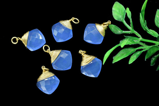 Blue Chalcedony Faceted Square Connectors,Wire Wrapped Gemstone Pendant,loop Connector,Wire Wrapped Necklace,Blue Quartz Jewelry making,Gift