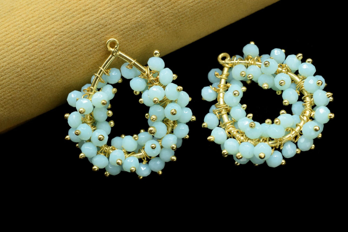 Aqua Quartz Wire Wrapped Pendant,Handmade Beaded Charms Necklace,Aqua Quartz Pendant Jewelry,Gold Vermeil Dangle Earring,Gemstone Component,