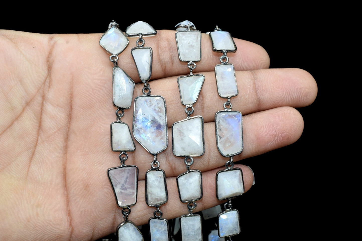 Moonstone connector link Chain-Natural Moonstone Bezel Chain,Moonstone Free Shape Connector Chain,white rainbow bezeld chain,Moonstone chain