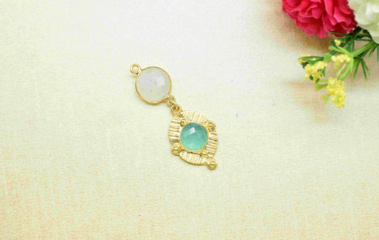 Moonstone Pendant Charms , Aqua Chalcedony Dangle Earring Component , Multi Gemstone Dangle Earring , Component Jewelry , B'day Gift